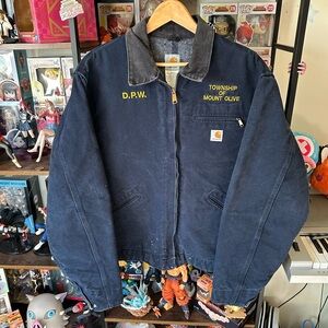 Vintage Carhartt J01 DNY Detroit Jacket Navy Blue Size 48 Tall Fits XL Tall